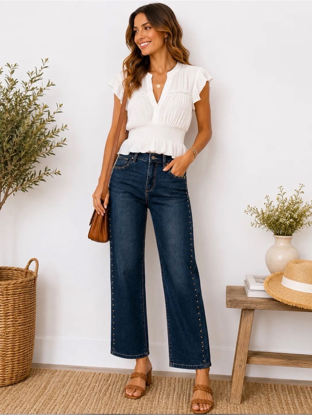 Express Dark Blue Straight Leg Jeans with Side Studs